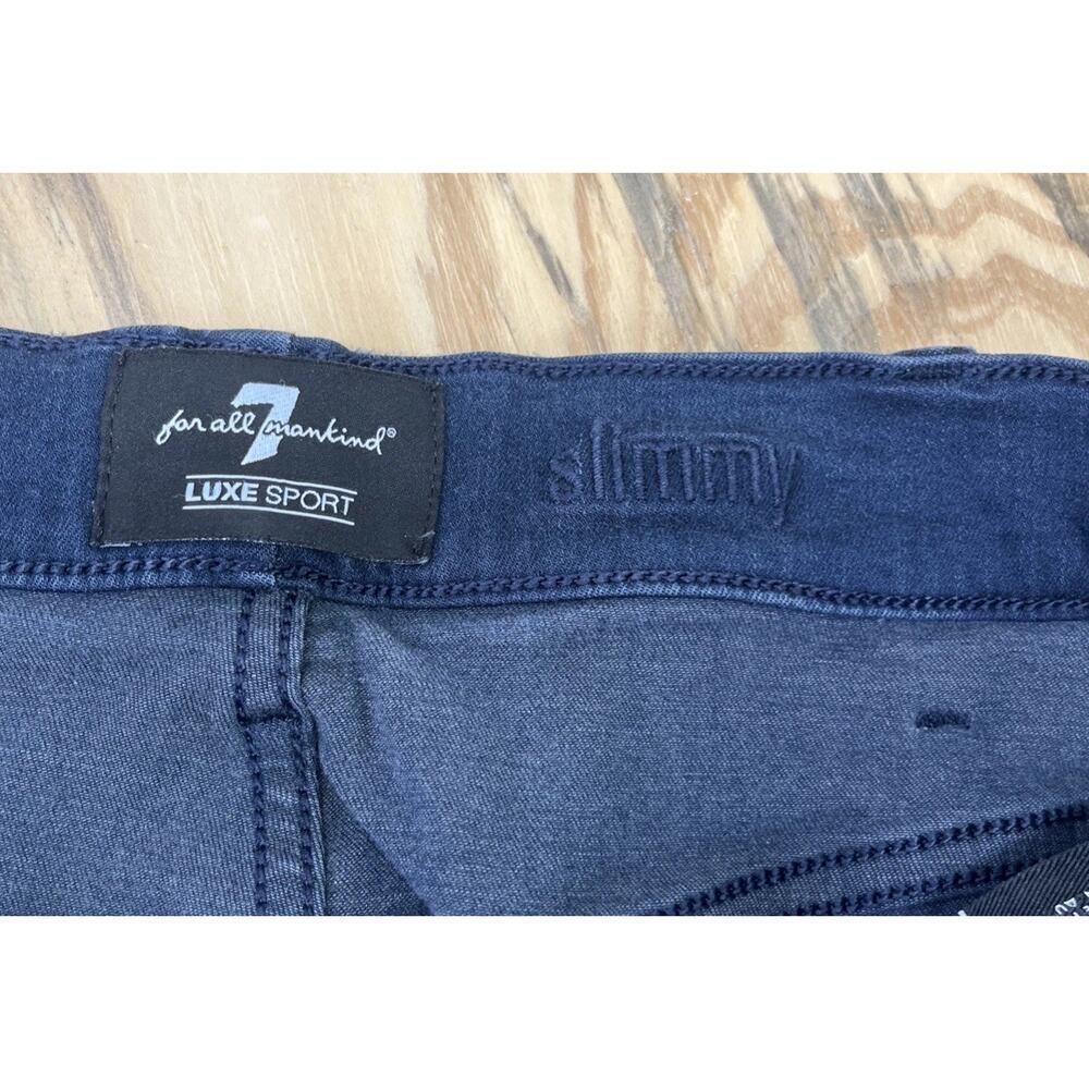 7 For All Mankind Slimmy Jeans Men's 38X29 Blue Denim Dark Wash Straight Stretch - Picture 3 of 13
